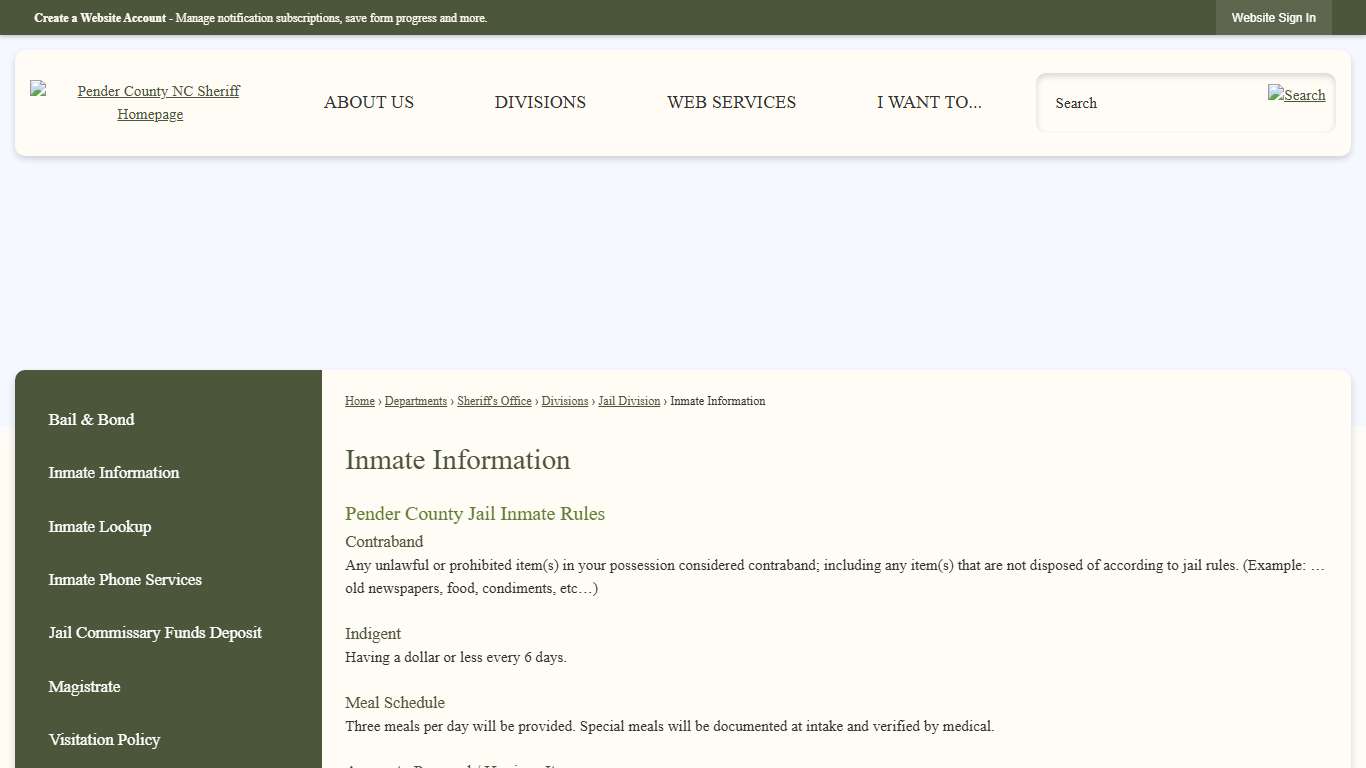 Inmate Information Pender County, NC